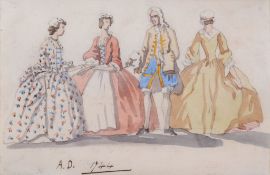 Caroline Vernon (British fl. 1829-1868) - AD 1744 - A study of 18th century dress Watercolour 27 x