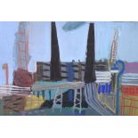 δ Fraser Taylor (Scottish b.1960) - City landscape Acrylic on paper Signed and dated 91 lower left