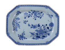 A Chinese blue and white meat dish, Qianlong, painted with scattered sprays of flowers, 35.7cm