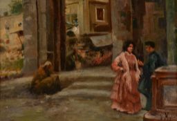 Vincenzo Migliaro (Italian 1858 - 1938) - Street scene Oil on paper laid to board Signed lower