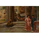 Vincenzo Migliaro (Italian 1858 - 1938) - Street scene Oil on paper laid to board Signed lower