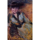 Pietro Scoppetta (Italian 1863 -1920) - Seated lady in a haty Oil on paper Signed lower right 17.5 x