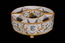 A pair of Italian maiolica demi-lune flower troughs, late 19th century, monogrammed with initials