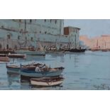 δ Roy Petley (British b.1950) - Boats on a canal Oil on canvas Signed lower left 31 x 45.5cm