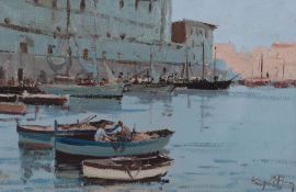 δ Roy Petley (British b.1950) - Boats on a canal Oil on canvas Signed lower left 31 x 45.5cm