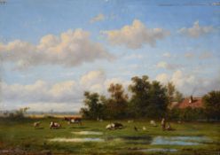 Anthonie Jacobus van Wijngaerdt Cattle and chicken in a landscape Oil on... Anthonie Jacobus van