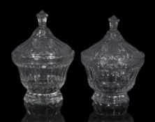 Two similar cut glass bonbonieres and domed covers, circa 1800, possibly Low Countries, cut with