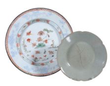 A Chinese celadon dish, in Song Style, possibly 19th century, 15.5cm diameter and a Chinese Famille