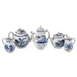 A selection of mostly Worcester blue and white printed and painted porcelains, circa 1780,