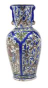 A Persian vase, Qajar, circa 1900, painted with alternating figures on horseback or flowers and