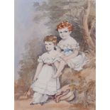 Caroline Vernon (British fl. 1829-1868) - Study of two little girls Watercolour 36.3 x 29.9cm (14