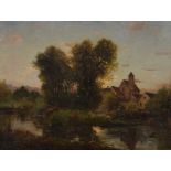 Attributed to Charles-François Daubigny River landscape with figure Oil on... Attributed to