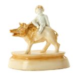 A Royal Worcester model of 'Boy on Boar' by Phoebe Stabler , date code for 1931, puce marks, 8.5cm