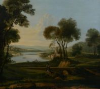 Continental School (circa 1800) - Classical river landscape with Italianate buildings Oil on