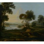 Continental School (circa 1800) - Classical river landscape with Italianate buildings Oil on