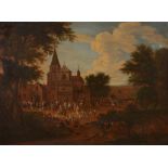 Dutch School (18th century) - Figures gathering outside a country church Oil on canvas 40.5 x 54.5cm