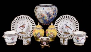 A mixed assortment of ceramics, various dates, 19th/20th centuries, comprising: a pair of Minton