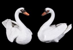 A pair Meissen models of swans, first half 20th century, typically modelled after the originals by