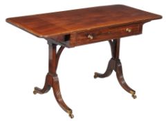 Ω A Regency mahogany and rosewood banded sofa table , circa 1815, the drawer stamped Edwards &