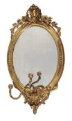 A Victorian giltwood and composition girandole wall mirror , late 19th century, with three sconces,