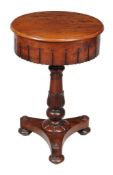 An early Victorian mahogany teapoy , circa 1840, in the manner of Gillows, circular top raising to