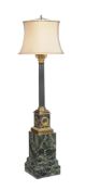 A Continental gilt and patinated metal and marble mounted table lamp of large proportions, late