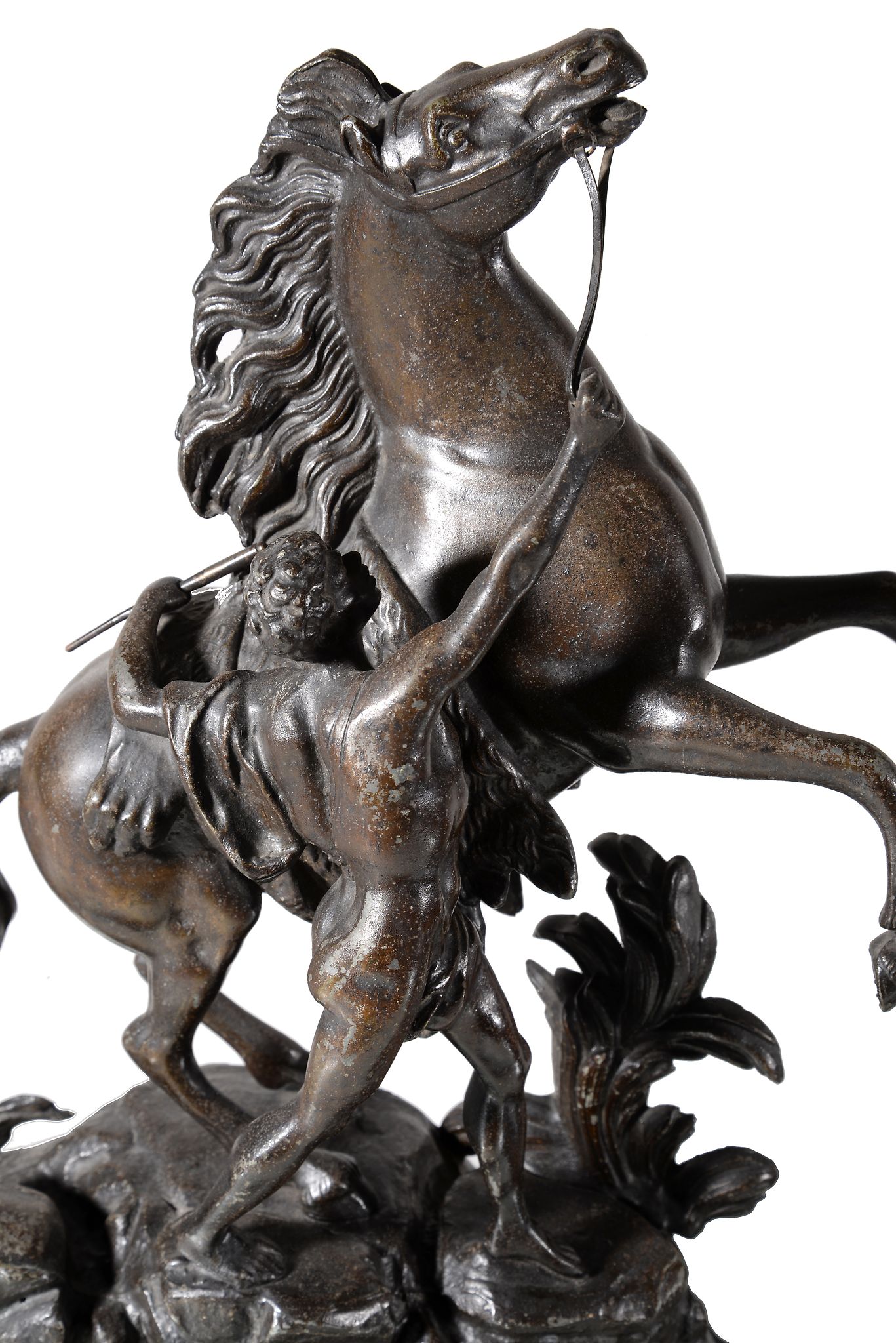A pair of Continental spelter models of the Marly Horses, early 20th century, each cast with a - Image 2 of 3