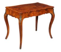 A Napoleon III Walnut and inlaid writing table, circa 1870, with single blind frieze drawer, 73cm