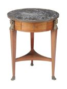 A marble top occasional table , in empire taste, late 19th century, with single frieze drawer and