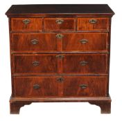 A walnut chest of drawers , early 18th century and later, 103cm high, 103cm wide, 58cm deep