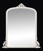 A white painted overmantel mirror in mid-Victorian style , of recent manufacture, of large