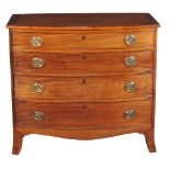 A George III mahogany bowfront chest of drawers, circa 1790, the crossbanded top incorporating