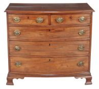 A George III mahogany bowfront chest of drawers , second half 18th century, 93cm high, 104cm wide,