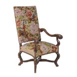 A stained beech open armchair in Louis XIV style , late 19th century, the seat and rectangular back