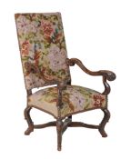 A stained beech open armchair in Louis XIV style , late 19th century, the seat and rectangular back
