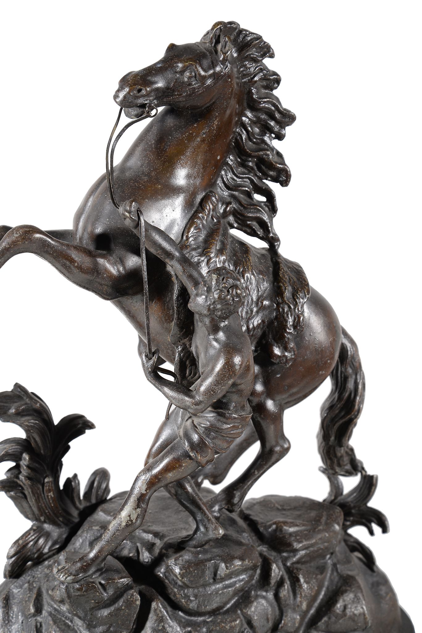 A pair of Continental spelter models of the Marly Horses, early 20th century, each cast with a - Image 3 of 3