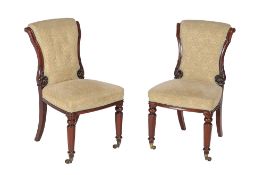 A pair of William IV mahogany and upholstered hall chairs , circa 1835