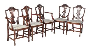 A set of ten mahogany dining chairs, 20th century, after the manner of Thomas Hepplewhite,