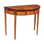 Ω A George III satinwood and rosewood banded demi lune card table , circa 1790, 76cm high, 94cm