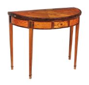 Ω A George III satinwood and rosewood banded demi lune card table , circa 1790, 76cm high, 94cm