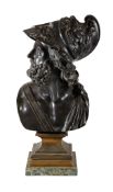 A Continental patinated bronze bust of Menelaus or Ajax from the Pasquino Group, circa 1875, cast