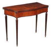 A George III serpentine mahogany card table, circa 1800, 73cm high, 92cm wide, 45cm deep