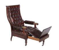A William IV mahogany and buttoned leather upholstered adjustable armchair , circa 1835, in the