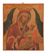 Greek School, dated 1818, Mother of God Hodegitria, a painted and parcel gilt icon, tempera on