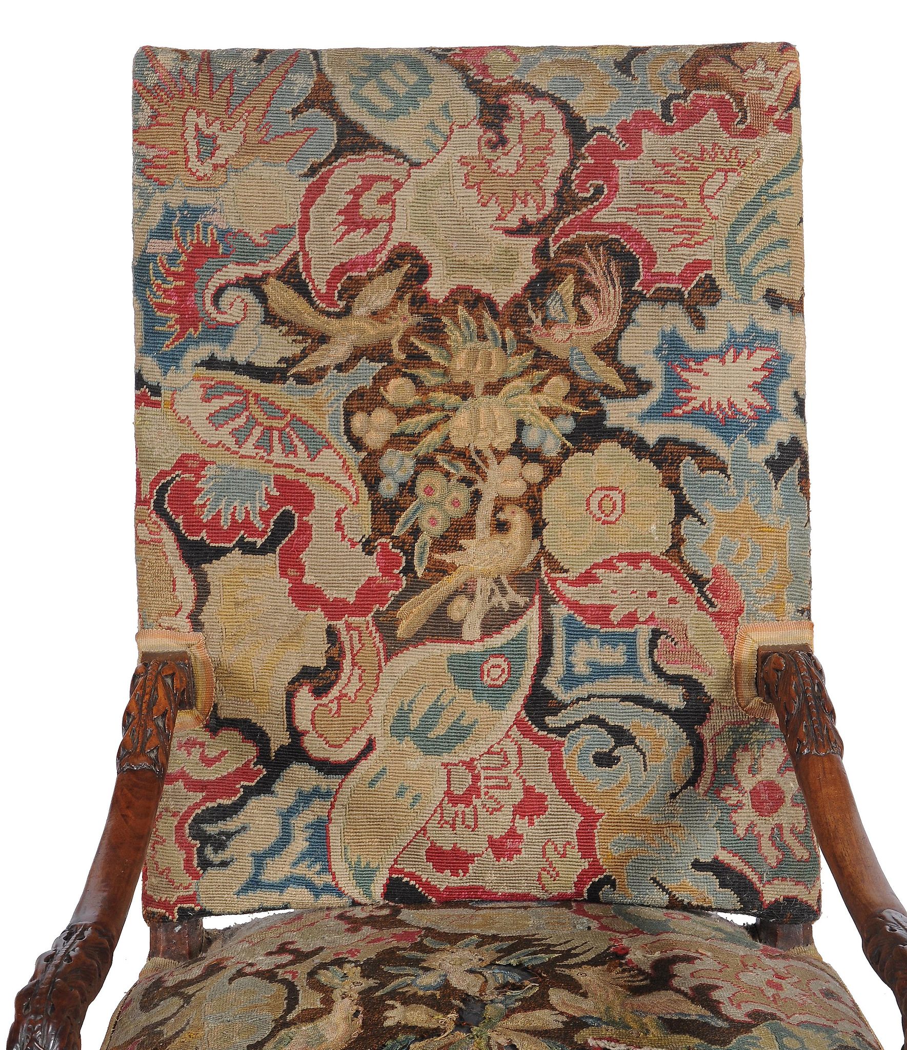 A Louis XIV carved walnut armchair, late 17th/ early 18th century, the rectangular back and seat - Image 3 of 4