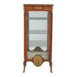 A French Kingwood and gilt metal mounted vitrine, circa 1900, with red marble inset top, 166cm