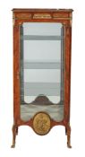A French Kingwood and gilt metal mounted vitrine, circa 1900, with red marble inset top, 166cm