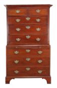 A George III mahogany chest on chest, circa 1780, the base with brushing slide, 190cm high, 116cm