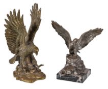 A Continental silvered bronze and marble mounted model of an eagle, circa 1925, portrayed standing