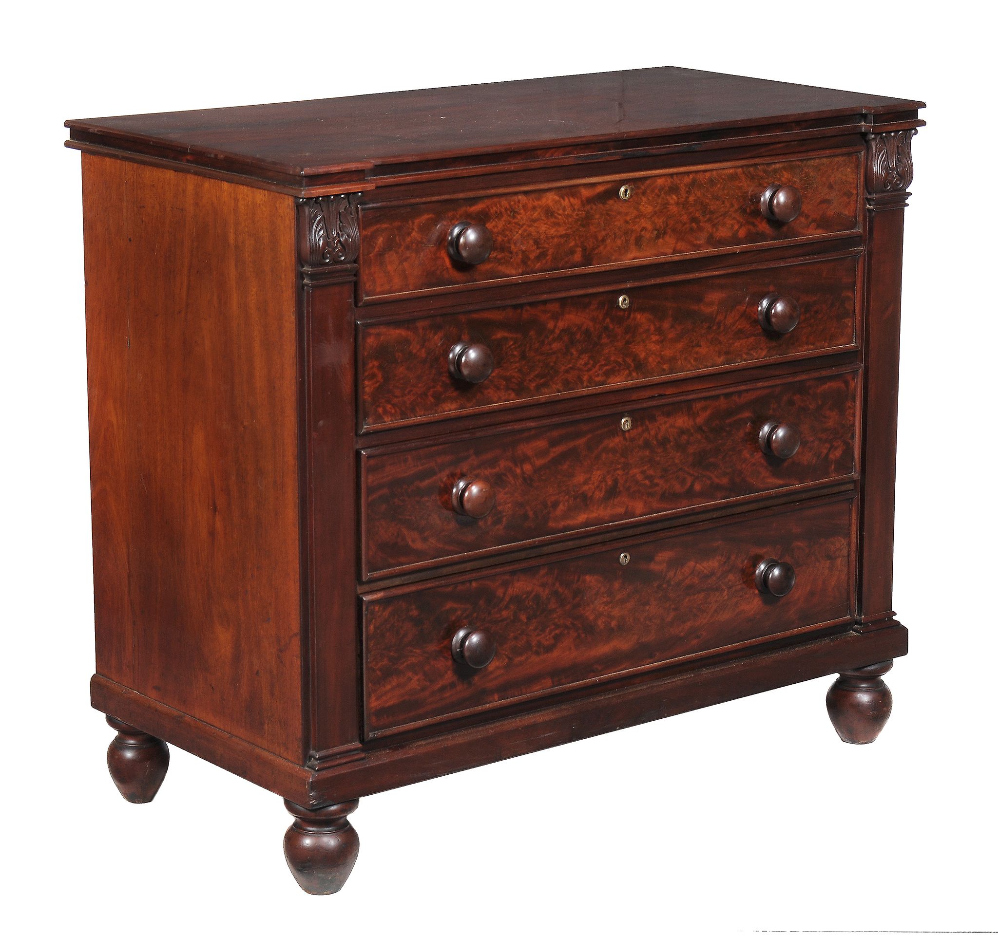 A William IV mahogany chest of drawers , circa 1835, possibly Channel Islands, 99cm high, 112cm